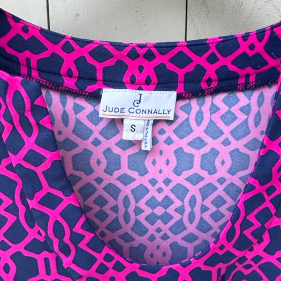 Jude Connally Ladies Holiday Dress Ruffle Sleeve Blue Pink - Picture 2 of 3